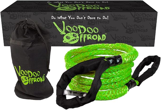 VooDoo Offroad 1300001A 2.0 Santeria Series 7/8" x 20 ft Kinetic Recovery Rope with Rope Bag for Truck and Jeep - Green