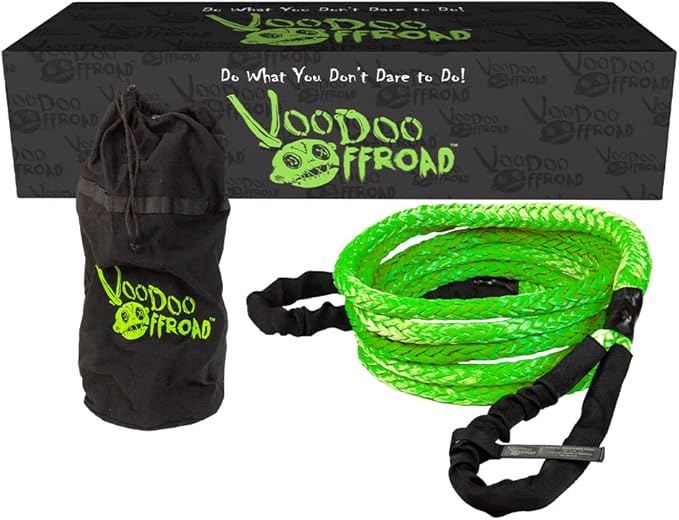 VooDoo Offroad 1300008A 2.0 Santeria Series 3/4" x 20 ft Kinetic Recovery Rope with Rope Bag for Truck and SUV - Green