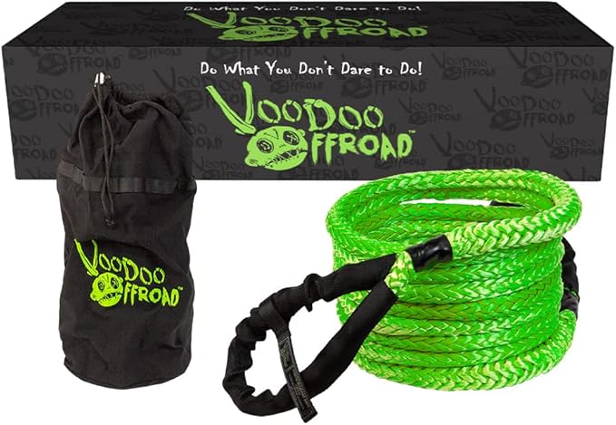 Voodoo Offroad 1300009A 2.0 Santeria Series 3/4" x 30 ft Kinetic Recovery Rope with Rope Bag for Truck and Jeep - Green