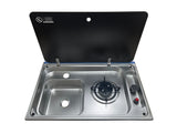 LBWF RV Stainless Steel Sink, Outdoor Sink Cooktop Combo, Single Bowl Stainless Steel, with Glass Lid,