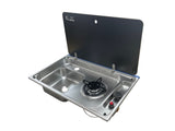 LBWF RV Stainless Steel Sink, Outdoor Sink Cooktop Combo, Single Bowl Stainless Steel, with Glass Lid,